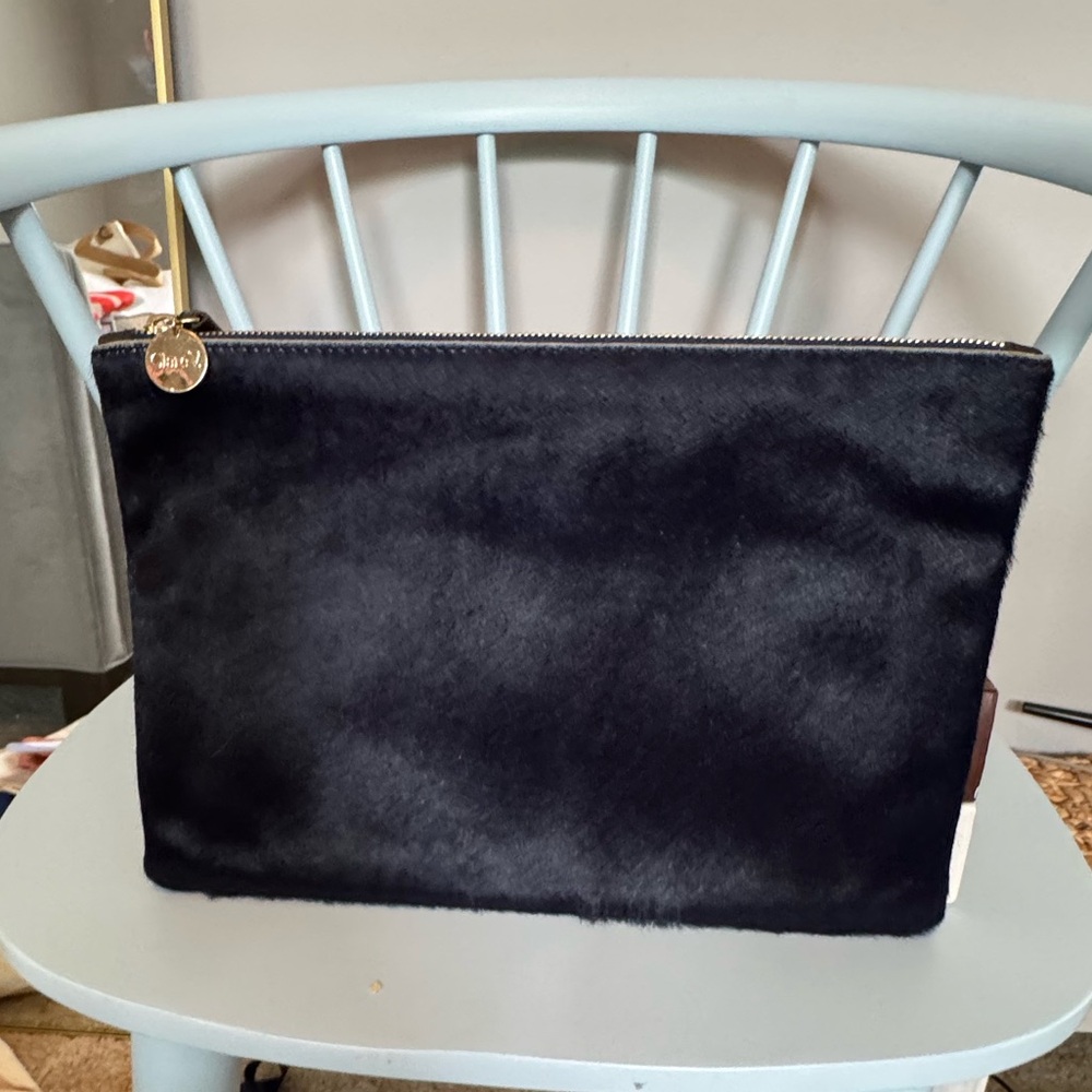 Clare V Navy Pony Hair Clutch